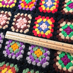 Granny Square Vintage Afghan Hand Crochet Multi-Color Blanket Roseanne 41×60