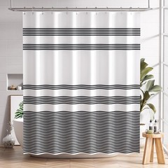 Shower Curtain, Washable Cloth Black Shower Curtain Sets with 12 Shower Curtain