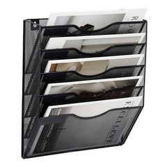 5 Pocket Mesh Hanging Wall File Organizer, Wall Mounted Mail 5 Tier Black