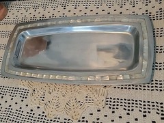 Handcrafted Mother of Pearl Inlay Silver Tone Tray Rectangular India Reflective