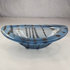 Mid Century Modern Frosted Gold Blue Swirl Glass Bowl Dish Decorative Accent