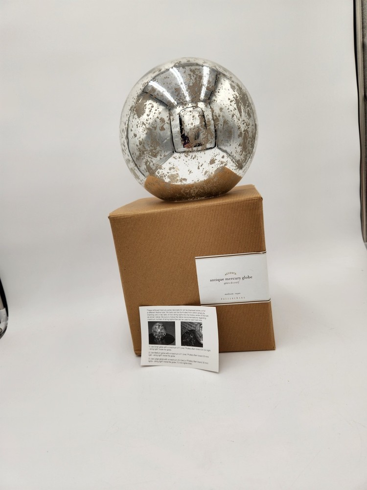 Pottery Barn Antique Mercury Globe Medium Decorative Holiday Glass Orb In Box