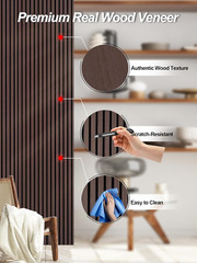 Dark Walnut Wood Panels, 4 Pcs Acoustic Wall Decor, Easy Install 47.2×23.6 Inch