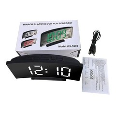 Electronic White Alarm Clock Noiseless Design Digital LED Large Display Mirror