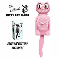 PINK MISS KITTY CAT CLOCK (3/4 Size) 12.75″ Eyes Tail Move Free Battery USA MADE