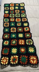 Vintage Crochet Granny Square 42″x15″ Runner Black Yellow Green Red Rasta Colors