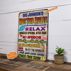 Personalized Hot Tub Rules Sign Patio Decor Outdoor Backyard BBQ 108122002008