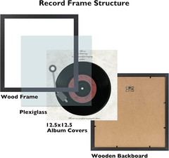 5 Pack Vinyl Record Frames 12×12 LP Album Cover Wall Display 12.5×12.5 Black