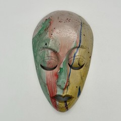 Colorful Drip Paint Hand Carved Wood Mask Home Decor 10 X 6 Inches