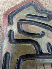 Raku Ceramic Totem Face Picture Tribal Canada Iridescent Green Copper Tiki