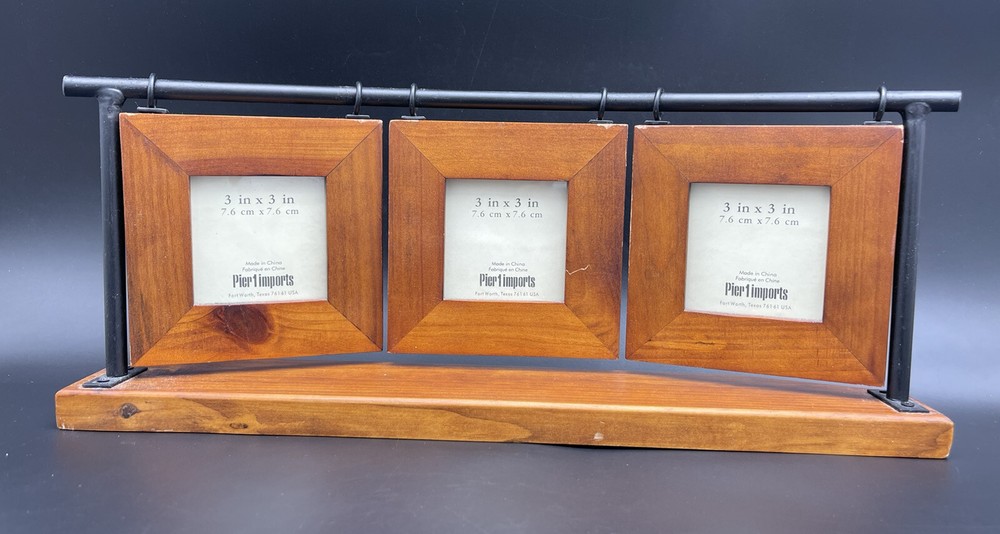 Pier 1 Imports Triple 3×3 Photo Black Metal & Hanging Wood Frames Arched Curved