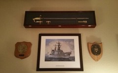 Sword Display Case Black & White Saber USMC NCO Navy Katana Blade Wood Cabinet