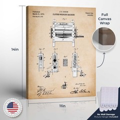 Laundry Room Wall Décor Vintage, Patent Wringing Machine Canvas Print