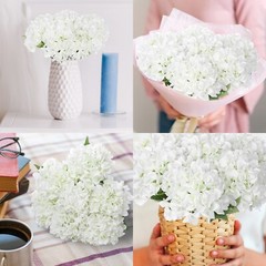 EZFLOWERY 5 Pcs Artificial Silk Hydrangea Flowers 18» Bouquet Arrangement White
