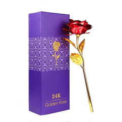 24K Golden Rose, ALLOMN Long Stem Real Rose Dipped in Gold with Gift Box
