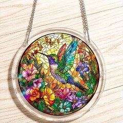 Garden Hummingbird Floral Acrylic Interlocking Puzzle Suncatcher Home Ornament