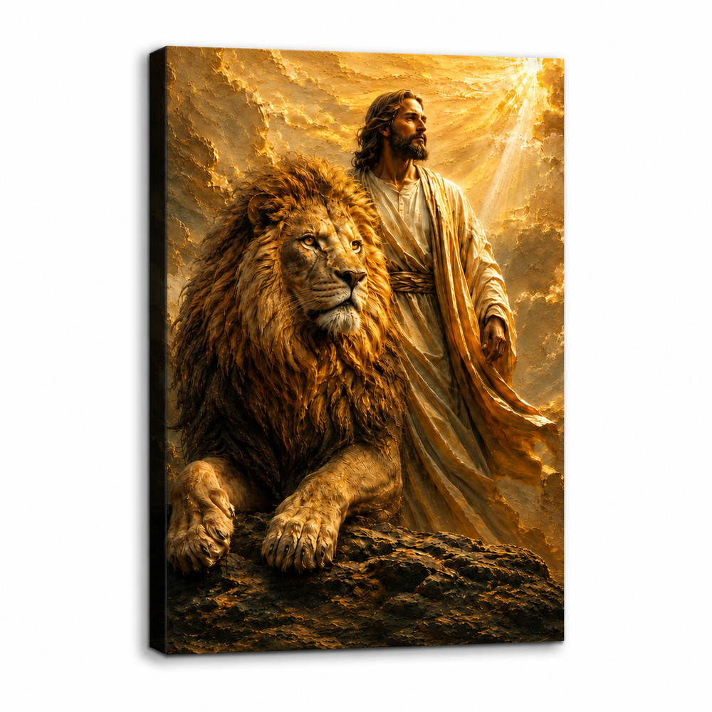 Jesus Lion Canvas Wall Art Christian Religious Print Lion of Judah Faith Home