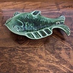 Vintage Green Glazed Ceramic Hanging Fish Sculpture Mid Century Home Decor