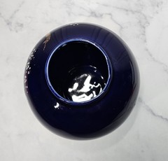 Vintage Japanese Cobalt Blue Vase With Peacock & Floral Design 6 Inches High