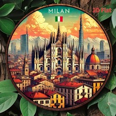 [2D Flat] 1Pc 8 X 8 Inches Tin Metal Signs / Milan Travel City / Metal