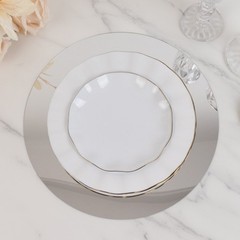 10 SILVER Round 12″ Decorative Mirror Plastic Charger Plates Wedding Events