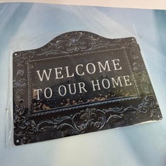 Welcome To Our Home Metal Sign Vintage Gothic Ornate Scrollwork Wall Decor 12×8