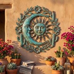Sun Moon Metal Wall Art, Celestial Boho Outdoor Decor