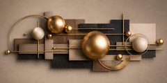 Luxury Geometric Canvas Wall Art Gold Sphere Abstract Modern 3D Style Large Hori