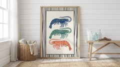 Japanese Shrimp Poster Folk Art Colorful Sea Life Kitchen Wall Decor Print