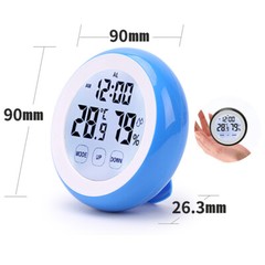 Digital Thermometer Clock, Temperature Humidity Monitor Alarm Clock Touch Screen