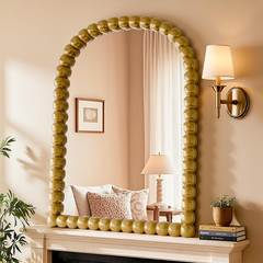 Gold Arched Vanity Mirror 22″x30″ – Vintage Beaded Wall Decor for Any Room