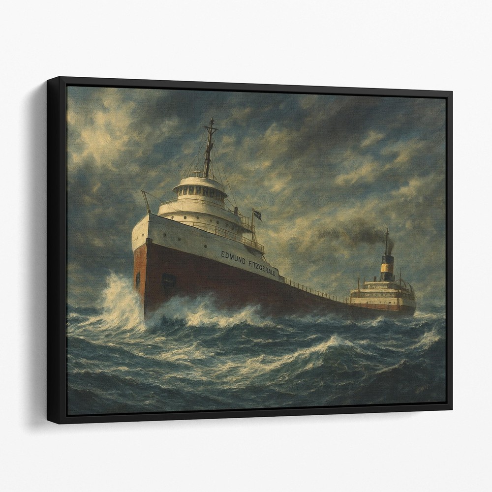 Edmund Fitzgerald Great Lakes Freighter Ship Painting Canvas Print Wall Art