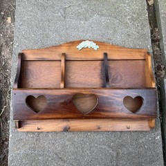 Vintage Dark Wood Wall Hanging Shelf Key Holder Mail Organizer Cottagecore Farm