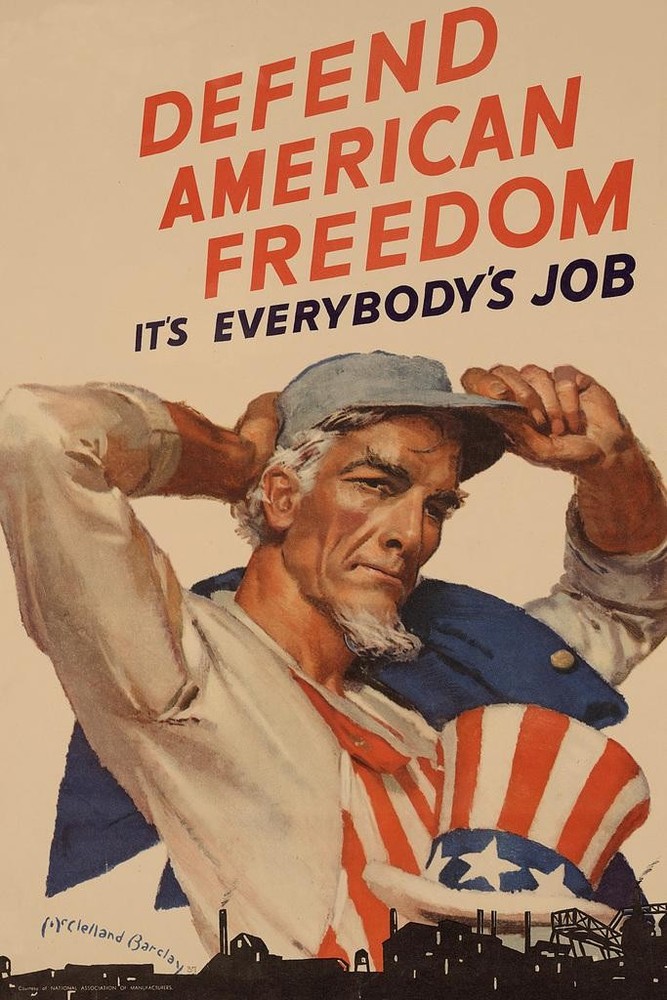 Uncle Sam Defend American Freedom WPA War Propaganda Poster 24×36 inch