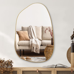 PERFNIQUE Irregular Wall Mirror Asymmetrical Mirror, 40»X26» Gold Mirror for B
