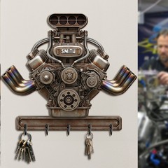 Drag Racing Engine Key Hanger – Personalized Gift For Biker, Fathers Day