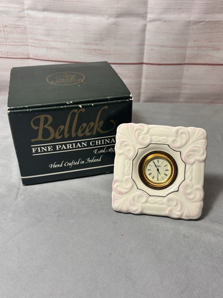 Belleek Desk Clock Porcelain Shell Motif Untested 1980-1992