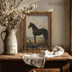 Vintage Gold Framed Horse Wall Art Horse and Dog Canvas Wall Decor Rustic Far…