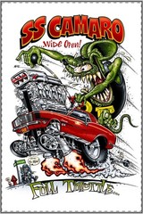 Vintage Hot Rod Poster, Ed Roth Rat Fink SS Camaro, Satin Wall Art Print, Man