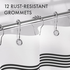 Shower Curtain, Washable Cloth Black Shower Curtain Sets with 12 Shower Curtain