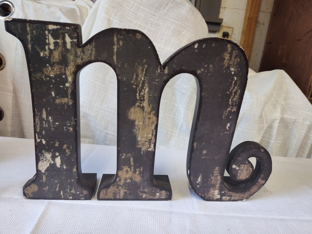 Rustic Distressed Looking Black Lowercased Wooden M With. Curling Serif 10…