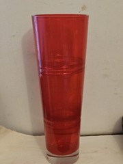 KROSNO Vase Labelled Red Flower Art Glass Tall Retro 15»H Vintage Collectables