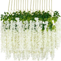 12Pcs Artificial Wisteria Flowers 3.6 Feet/Piece White Dense Artificial Fake …