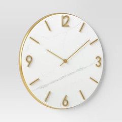 26″ Faux Marble Finished in Polished Brass Wall Clock White – Threshold