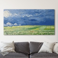 Wheatfield Under Thunderclouds by Van Gogh Landscapes Canvas Wall Art Print