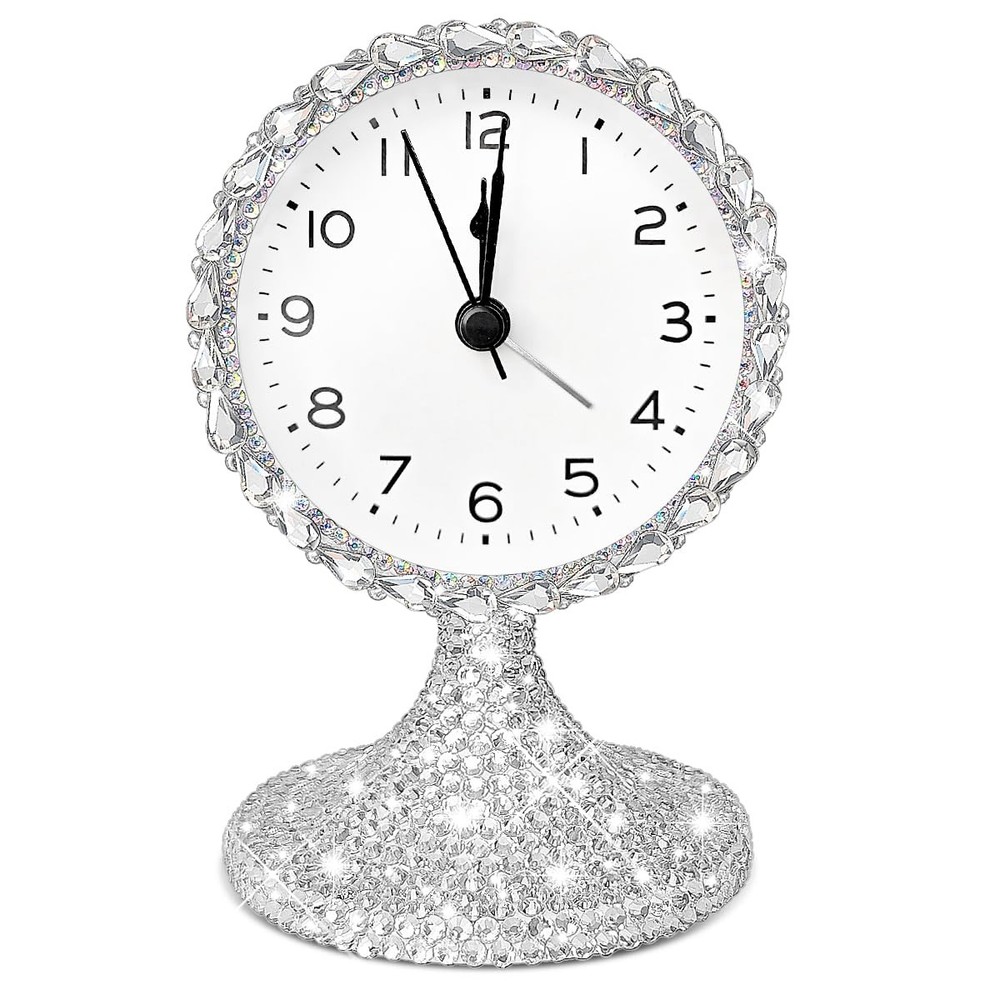 Bling Vintage Table Clock on Stand, Decorative Desk and Shelf Clock,Non-Ticki…