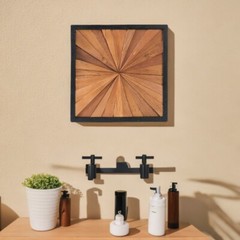 Rustic Teak Wood Wall Art – 17″x17″ Geometric Starburst Panel, Handcrafted Decor