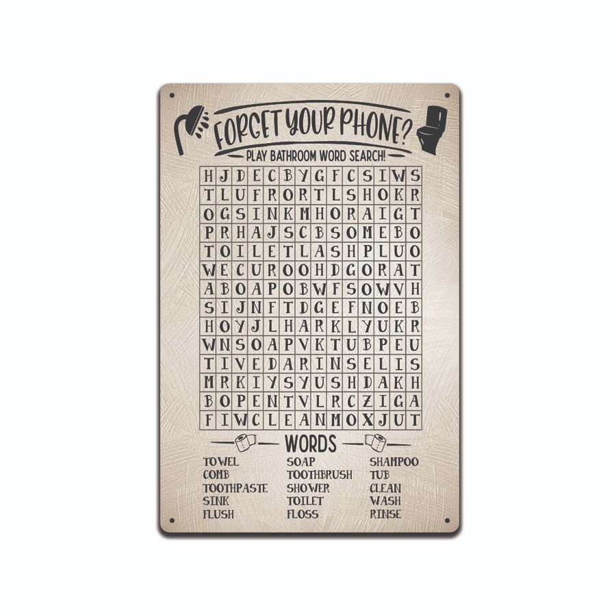 FUNNY BATHROOM SIGN WORD SEARCH 8″ X 12″ ALUMINUM METAL SIGN MADE IN THE USA