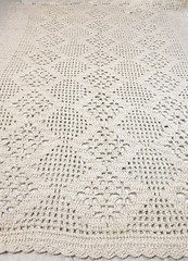 VTG Handmade BLANKET/AFGHAN Crochet Ivory ThickHeavy Cottage/Grannycore 73 x 54”