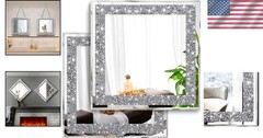 Gorgeous 2-Piece Wall Mirrors with Crystal Diamond Effect, 12×12 Silver Finish